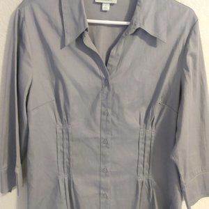 Gray Button-Down Pin-Tucked Top